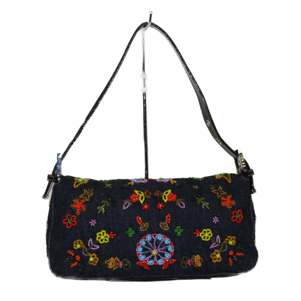 Fendi Navy Blue Mamma Bucket Multicolor Beaded Bag Shoulder Denim - Picture 1 of 7